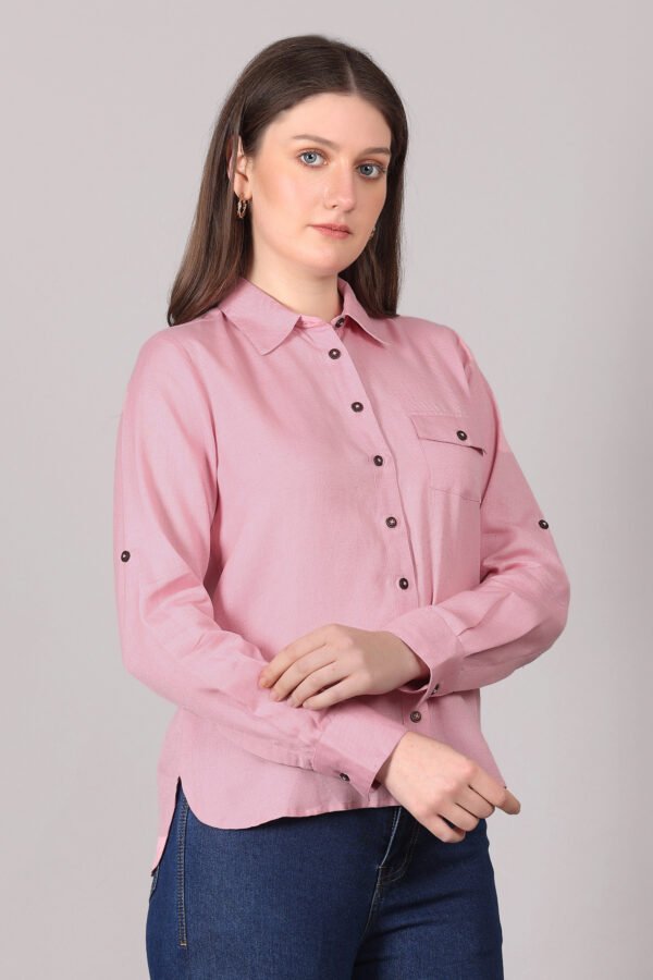 Women Blush Pink Solid Button-Down Casual Shirt – Stylish & Comfortable Everyday Wear