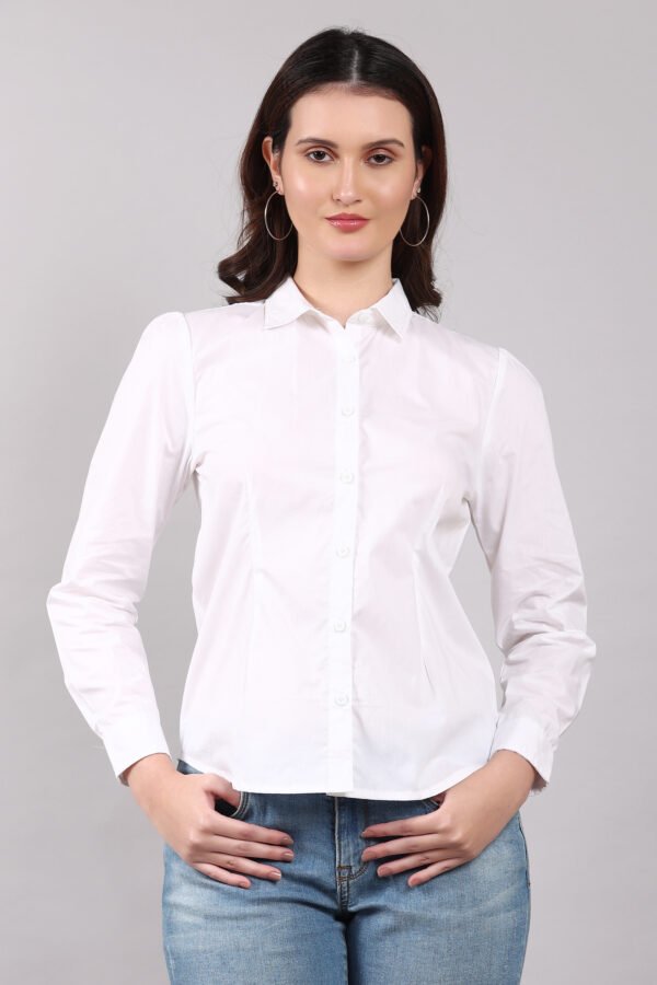 Premium White Solid Button-Down Formal Shirt for Women – Elegant & Comfortable Office Wear