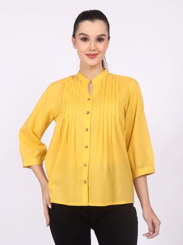 Premium Yellow Solid Pintuck Detail Casual Top for Women – Elegant & Comfortable Everyday Wear